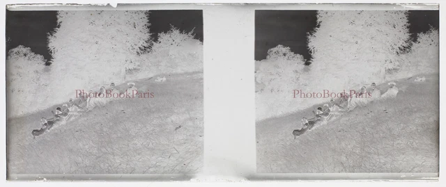 Family Hiking c1930 Photo NEGATIVE Stereo Glass Plate Vintage  3