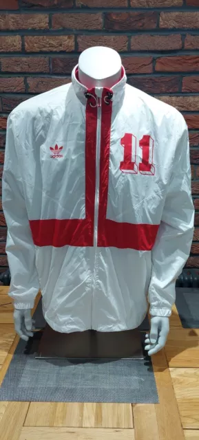 Giacca da allenamento antipioggia Adidas Originals da uomo XL bianca/rossa Inghilterra prezzo di riserva £79,99