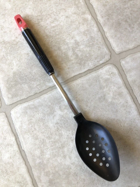 Vtg Mid Century 50's Kitchen Utensil EKCO Black Serving Spoon Pink Tip