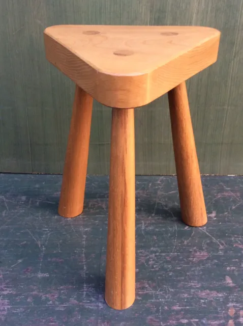 Vintage Elm 3 Legged Milking Stool, Rustic Country Stool With Triangle Seat