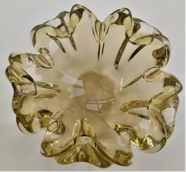 Gold Amber Murano Art Glass bowl sommerso sculpural unsual ribbed body 3