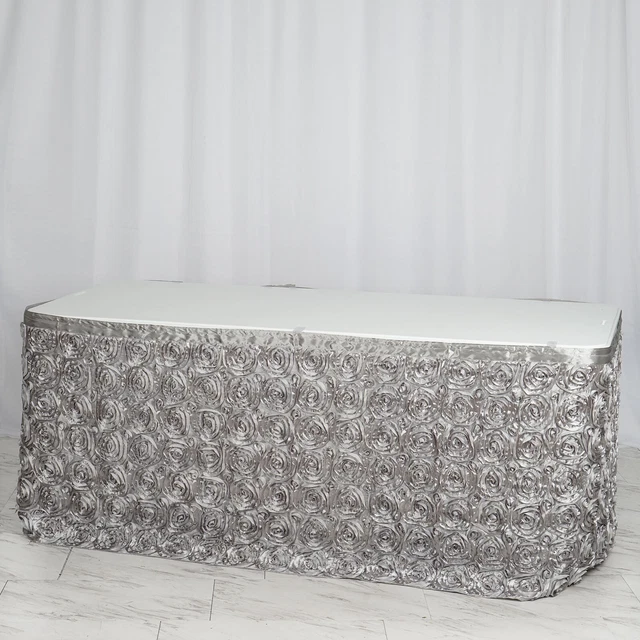 17 feet Silver SATIN ROSES TABLE SKIRT Tradeshow Wedding Catering Light Gray