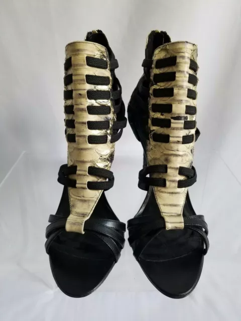 Delman Jacey Sexy High Heel Sandal Black Platino Snake Print Pumps US 7