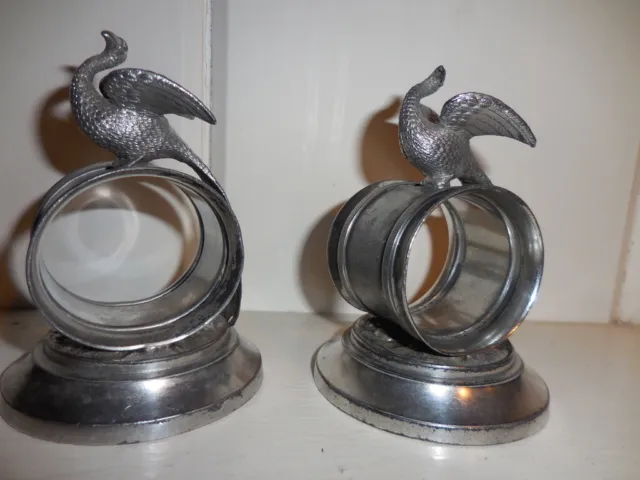 Set 2 Footed Victorian Meriden Britia Silver Plate Figural Napkin Rings Peacock