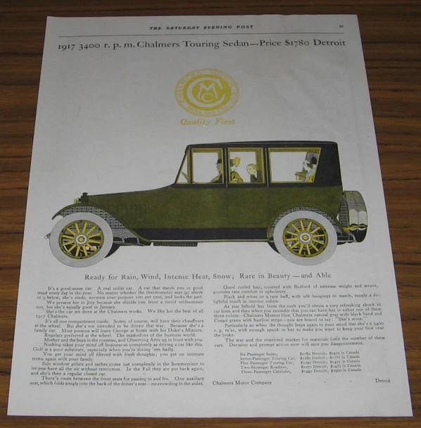 1916 Vintage Ad The 1917 Chalmers Touring Sedan Price 1,780 Detroit
