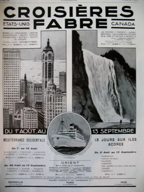 Fabre Cruises Fabre United States Canada French Ad 1928 Tourism Press Advertisement