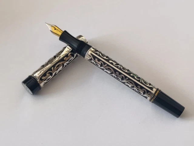 Stylo Plume Vintage Soprane Argenté - Décor Vigne Et Raisins (cave à Vin)