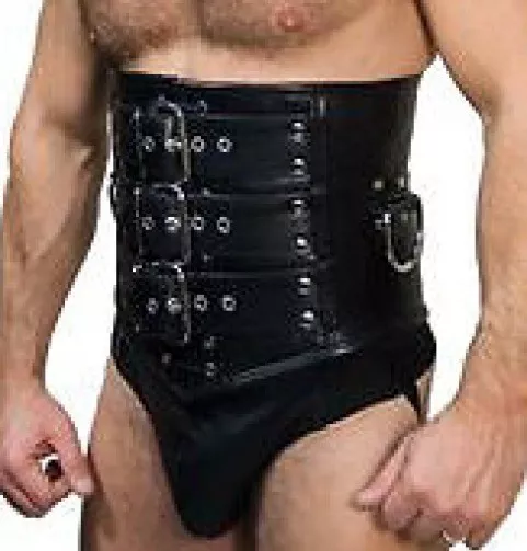 Genuine Leather Sexy Mans Steel Boned Corset   Male Mens