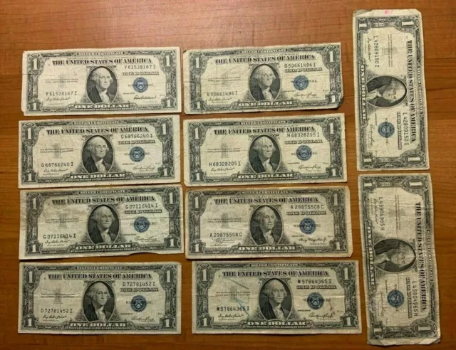 (10) 1935 Silver Certificate $1 Dollar Notes-U S MILITARY VETERAN SELLER