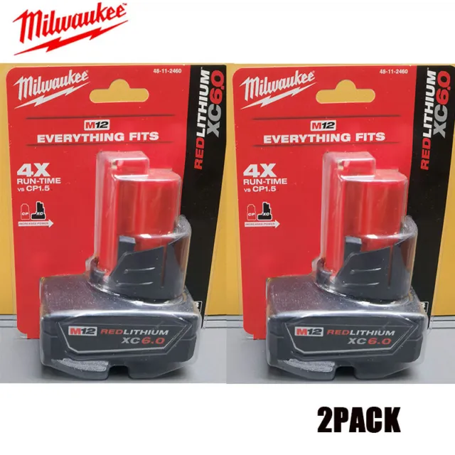 2x Milwaukee 48-11-2460 M12 REDLITHIUM XC 6.0 Extended Capacity Battery Pack