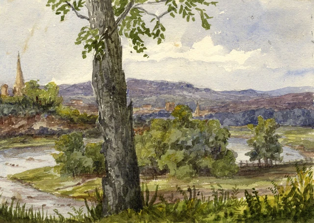 View from Roxburgh Castle – Original mid-19th-century watercolour painting