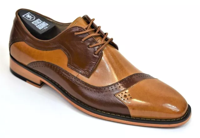 Men's Dress Shoes Cap Toe Oxford Lace Up Tan/Cognac Leather Stacy Adams 25467