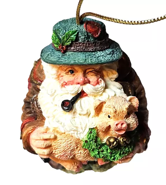 Roman Inc Roly-Poly Santa And Pig Hog Hanging Ornament Resin 3.75" Tall 1993