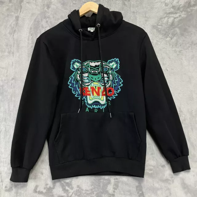 KENZO PARIS Embroidered  Classic Tiger Hooded Sweatshirt in Black Size Small