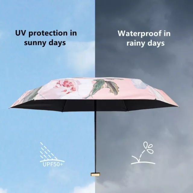 Manual Sun Shade Umbrella with Multicolored Flowers UV Sun Umbrella  Outdoor