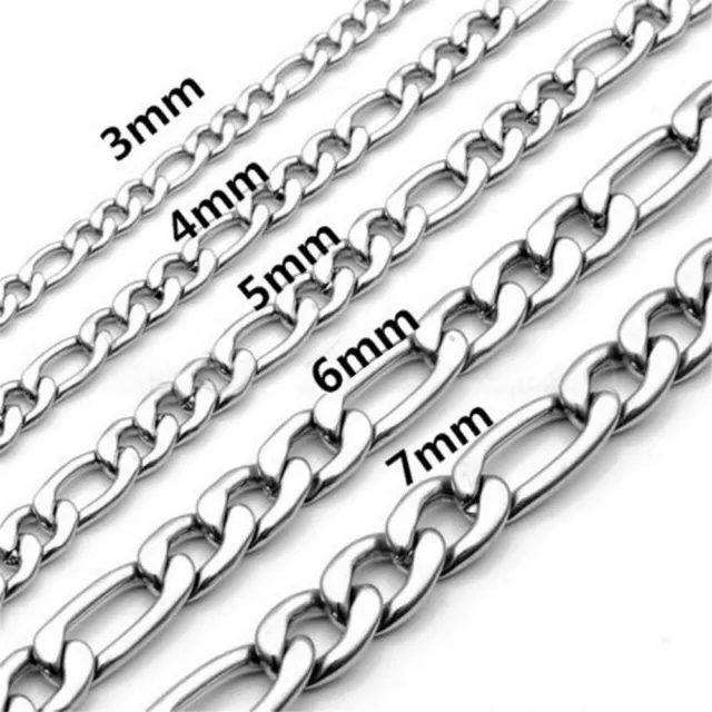 18" - 30" Stainless Steel Necklace Figaro Curb Cuban Link Mens Chain 3/4/5/6/7mm