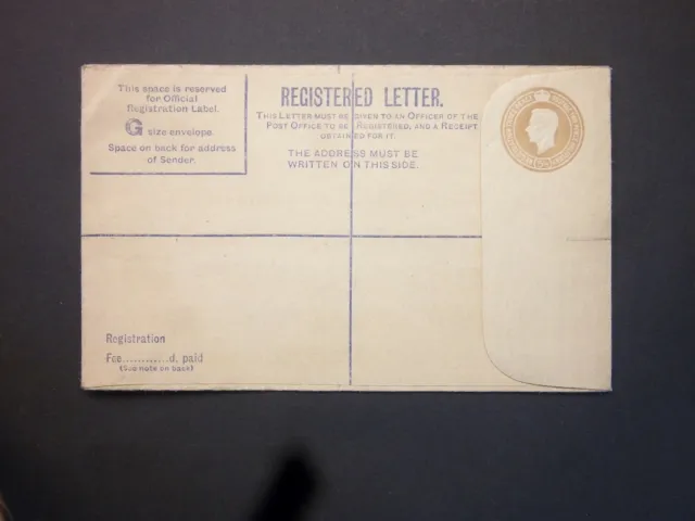 GB Postal Stationery 1945 KGVI 51/2d brown Registered Envelope size G H&B RP59