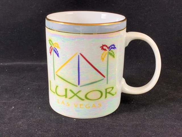 Luxor Las Vegas Mug, Iridescent, Pyramid, Palm Trees, Gold Rim