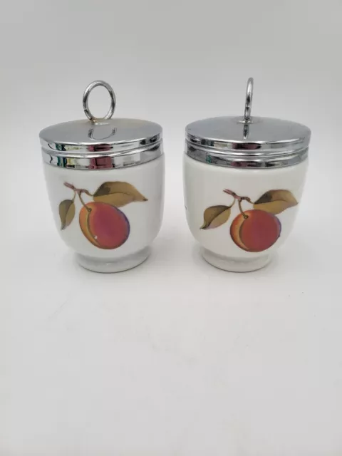 Two (2) Royal Worcester Egg Coddlers Evesham Fruit Peach pattern  King Size