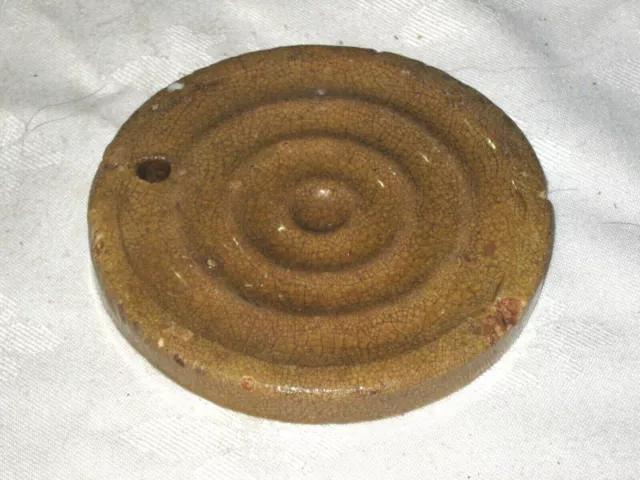 A Vintage Pottery Stoneware Ceramic Unnamed Brown Glazed Milk Saver Boiler Disc