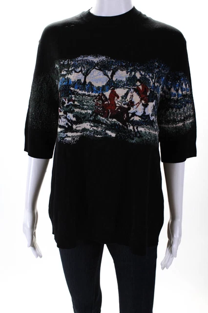 Christian Dior 2019 Womens Crew Neck Half Sleeve Printed Sweatshirt Black 10