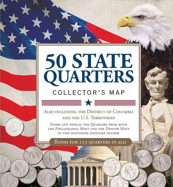 50 FIFTY US State Map Folder Album Coin Holder Commemorative Quarters