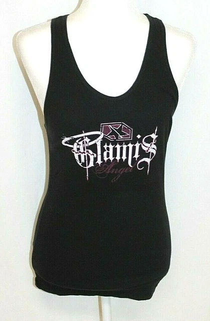 Black Glamis Pink Angel Wings Print Tank Top Size Large Round Neck Sleeveless