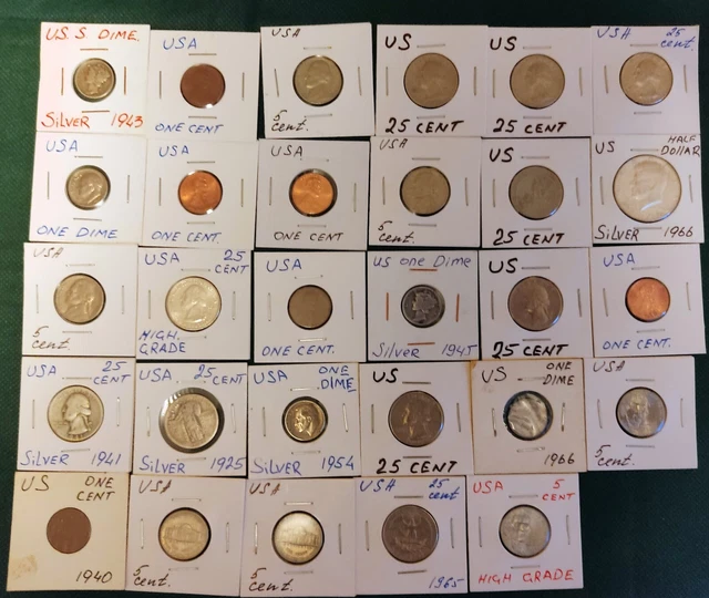 29 alte Münzen aus den USA. 1925-2019. Interessantes Konvolut.