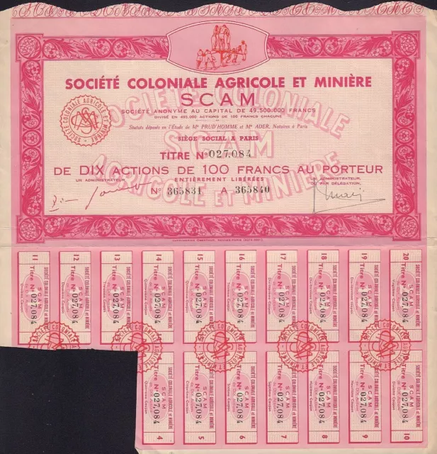 AFRICA / FRANCE French Colonies : SCAM Soc. Coloniale Agricole & Miniere