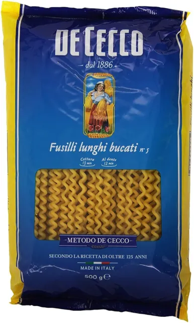 De Cecco Fusilli Lunghi Bucati, Pasta di Semola di Grano Duro - 4 pezzi da 500 g