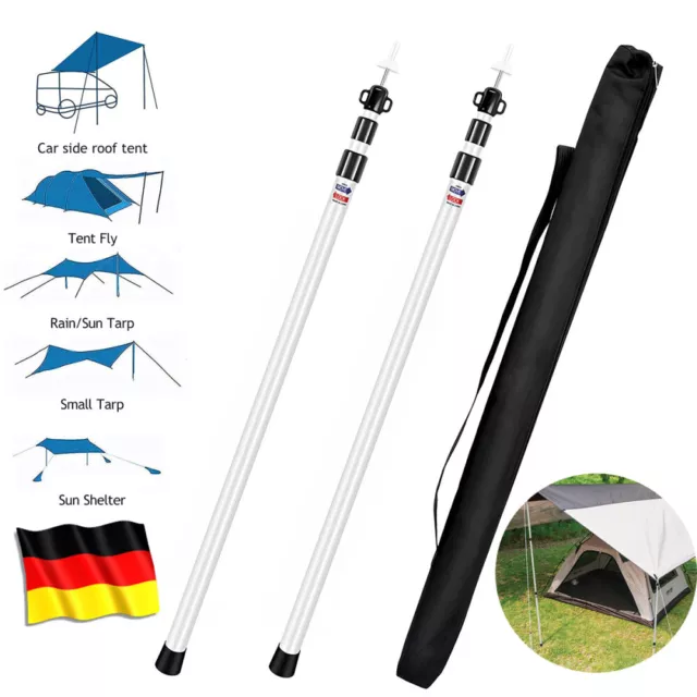 2er Set Zeltstangen Teleskopstange Sonnensegel Campingplanen Tarpstange 90-200cm