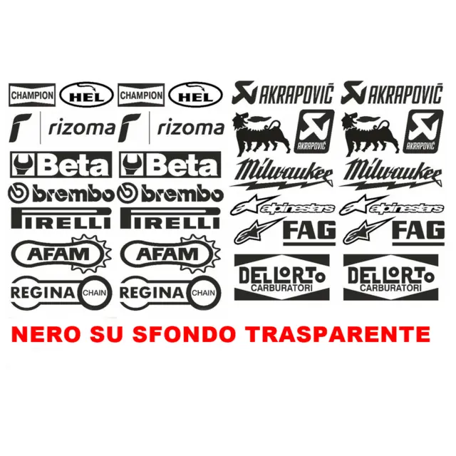 kit 32 adesivi Aufkleber STICKER sponsor tecnici moto NERI SU SFONDO TRASPARENTE