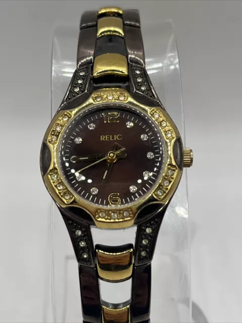 Relic Women's Quartz Watch Brown & Gold ZR11842- New Battery