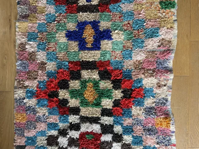 Moroccan Berber rug Boucherouite checkered multicolour mid century eclectic