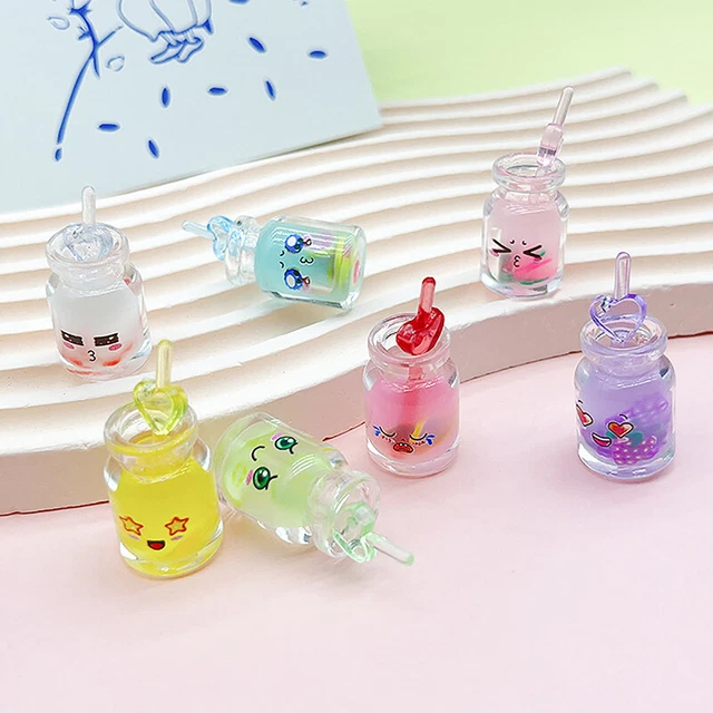 2PCS Cute Expression Simulation Juice Cup Luminous Resin Accessories Ornaments