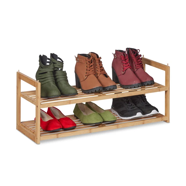 Étagère à chaussures Relaxdays, H x L x P : 33 x 70 x 26 cm, bambou, 2 niveaux, pour 6 paires Étagère à chaussures Relaxdays, H x L x P : 33 x 70 x 26 cm, bambou, 2 niveaux, pour 6 paires