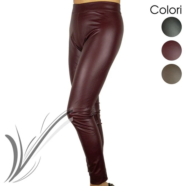 Leggings ecopelle donna invernali felpati aderenti sigaretta sexy caldi termici