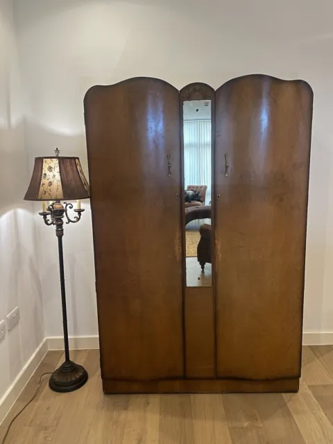 Antique Art Deco Wardrobe with Double doors and mirror.