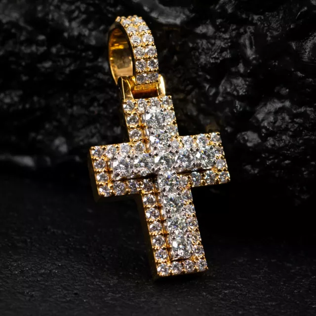 VVS Moissanite Hip Hop Yellow Gold 925 Sterling Silver Pointer Cross Pendant