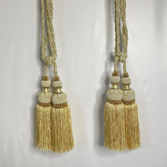 Drapery Tie Backs Braided Cord Gold Tassel Designer Quality Lot of 4
