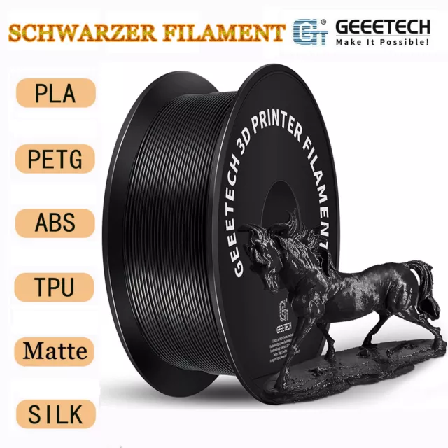 Geeetech Schwarz Filament 1 kg 1,75 mm PLA/ABS/PETG/TPU/Silk/Matt für 3D-Drucker
