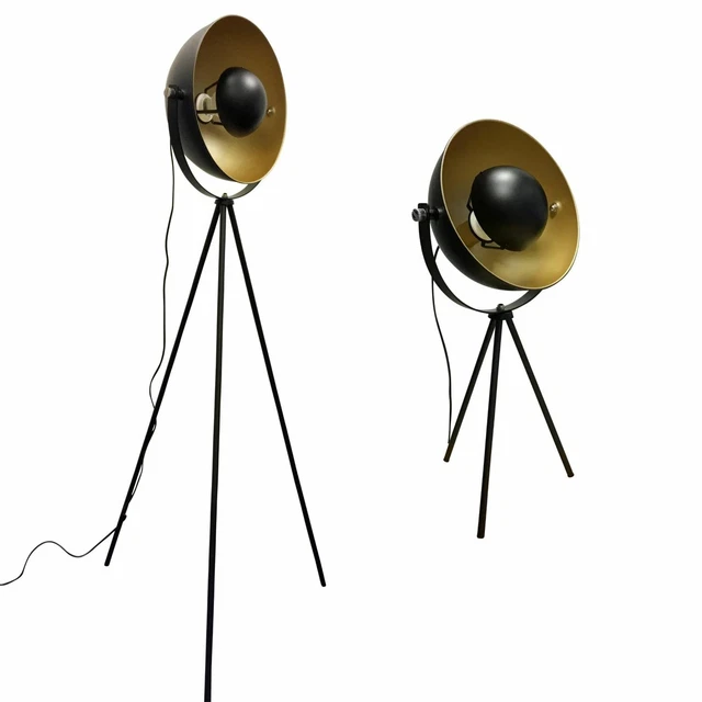 RETRO BLACK AND Gold Dome Tripod Table Light Floor Lamps Industrial Design £44.99 PicClick UK