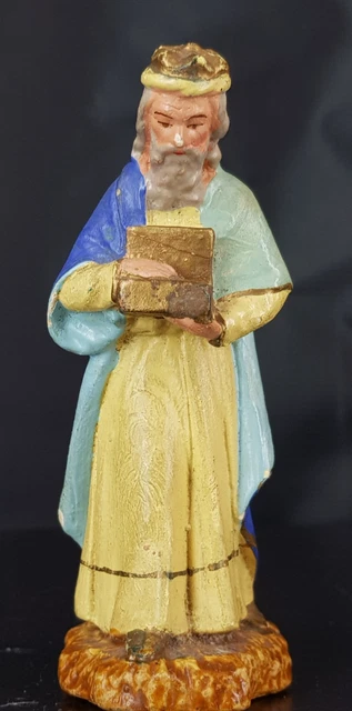 Lot d'anciens santons de crèche en plâtre, Devineau, Roi mage