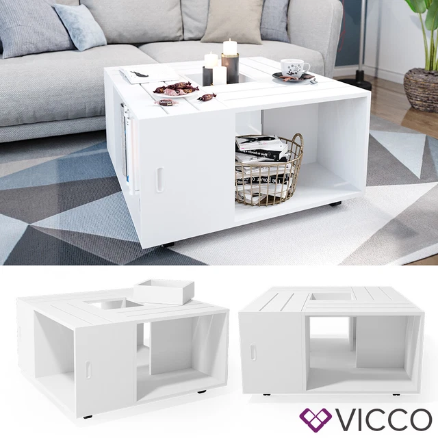 Vicco set de tables basses, blancnoir, 80x80cm 2 pièces