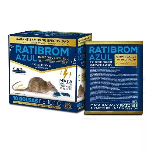 RATIBROM AZUL, Cebo Fresco, Caja 1 kg (10 bolsitas x 100 gr)