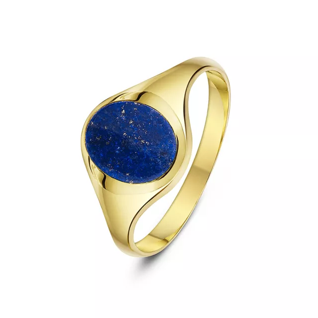 Men's 9ct Yellow Gold Oval-Shaped Blue Lapis Signet Ring