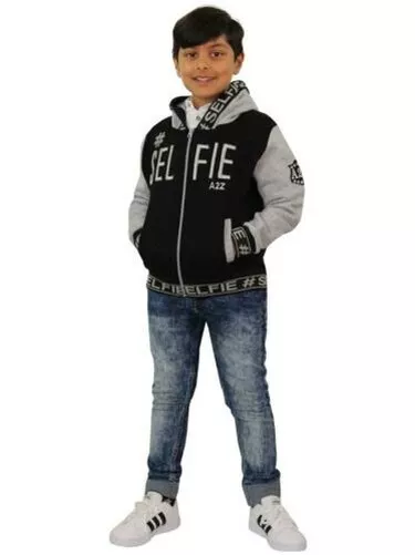 Bambine Giacca # Selfie Ricamato Grigio Top con Zip Felpa Cappuccio 5-13 Anni