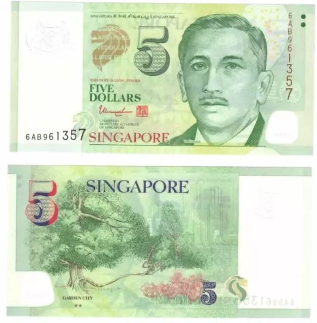 2021 SINGAPORE 5 Dollars Banknote  P47g UNC 2 Solid Star Polymer