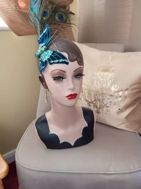 A Stunning Large Vintage Art Deco Style Mannqeuin Head With Peacock Head Peice 