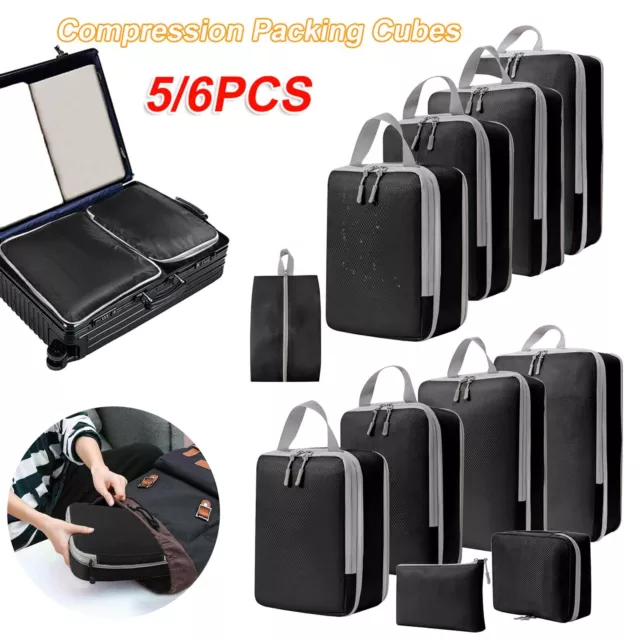 5/6X Compression Packing Cubes Expandable Storage Travel Luggage Bags Organizer